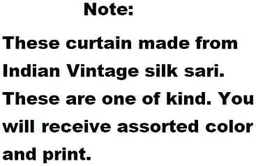EthinicCraftHub® 2 PCS Indian Silk Saree Curtain Window Treatments Boho Gypsy Hippy Bohemian Wall Hanging Hippy Room Decor Curtain