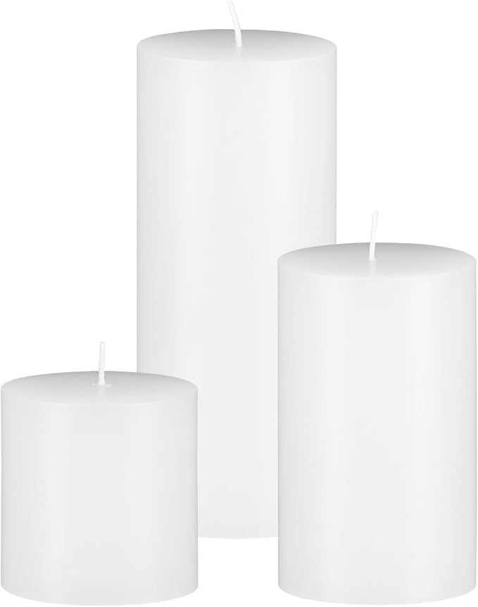 VEVOR Pillar Candles and Glass Vases Set 36 Pcs, Clear Cylinder Hurricane Candle Holders for Wedding Centerpieces, Tall Vase for Table Decor, Wedding Party, Thanksgiving, White (3.4" x 4.7",7.1",9.8")