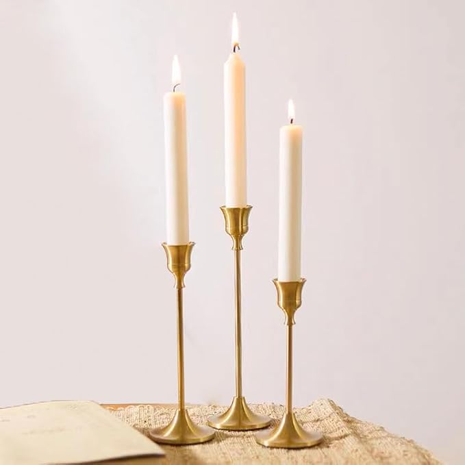 2 Sets(6 Pcs) Candle Stick Holders,Brass Gold Metal Taper Candle Holders, Vintage Modern Decorative Centerpiece Candlestick Holders for Table Mantel Wedding Housewarming Gift