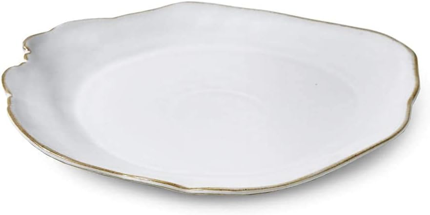 Serene Spaces Living Set of 2 Large Free-Form Edge Glazed Ceramic Plate- Dinnerware for Vintage Weddings, Events, Measures 12" Diameter and 1.5" Tall