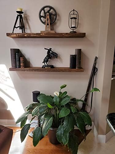 joelsantiques Floating Shelf, Wood Wall Shelf, Natural Wooden Home Decor for Bathroom Kitchen Bedroom, Hanging Mounted Invisible Bracket (Medium Brown, 7" Deep x 42" Wide)