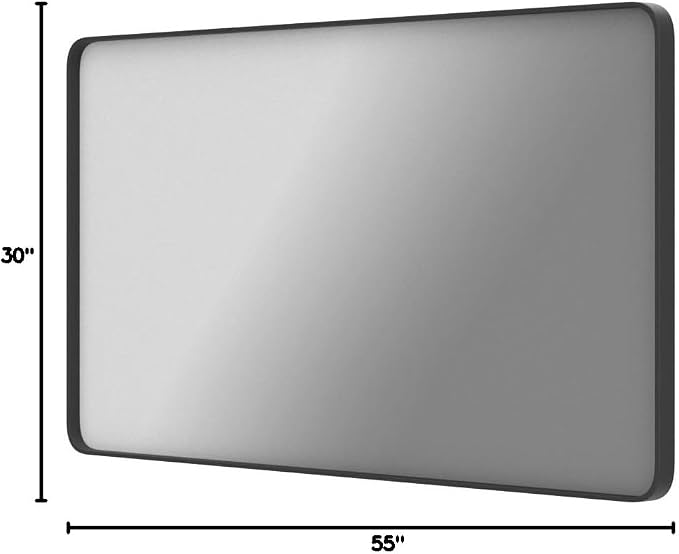LOAAO Black Metal Framed Bathroom Mirror for Wall, Large 55X30 Inch Rounded Rectangle Mirror, Matte Black Bathroom Vanity Mirror Farmhouse, Anti-Rust, Tempered Glass, Hangs Horizontally or Vertically
