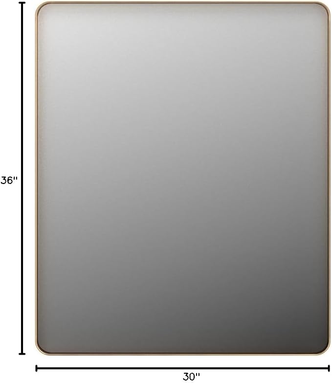LOAAO 30”X36” Gold Bathroom Mirror, Rounded Rectangle Gold Frame Mirror, Brushed Gold Bathroom Vanity Mirror Wall-Mounted, Anti-Rust, Tempered Glass, Hangs Horizontally or Vertically