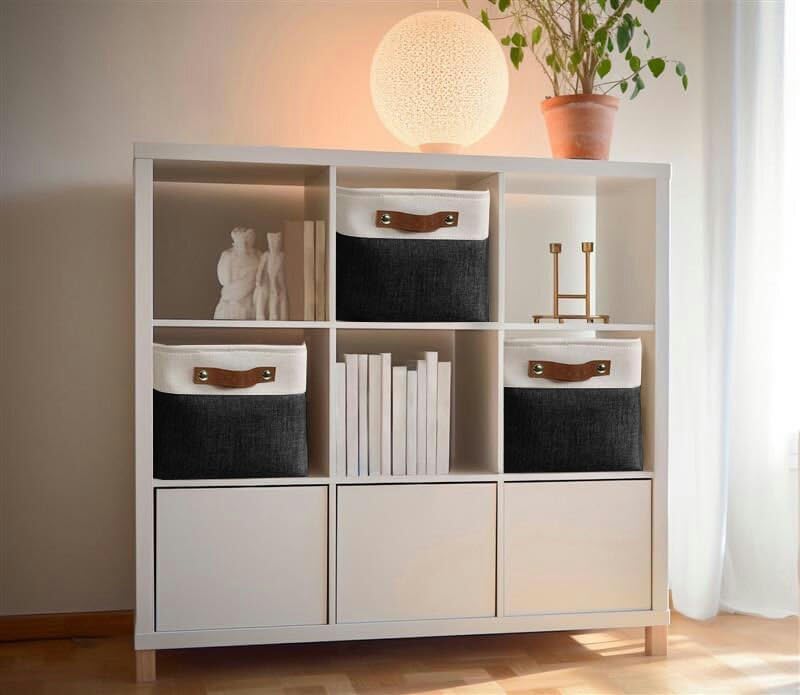 DECOMOMO Storage Bins Fabric Storage Baskets for Shelves, Linen Closet Organization Toys Nursery (Black and White, Large - 3 Pack)