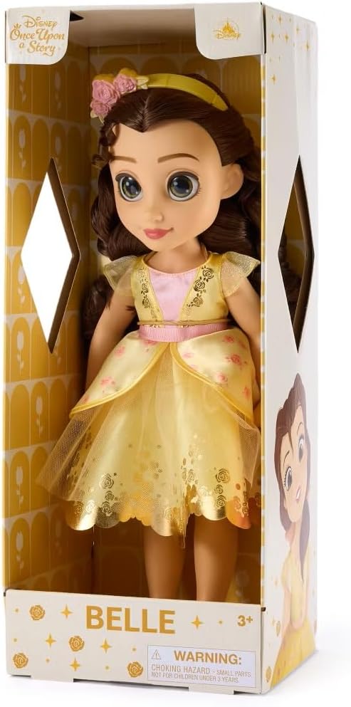Disney Store Official Belle Once Upon a Story Doll - Disney Princess Toys Featuring Reflective Eyes with 3D Pupil and Iris, Detailed Costume, Hair Comb & Shoes - Comes in Display Box - 16 Inches