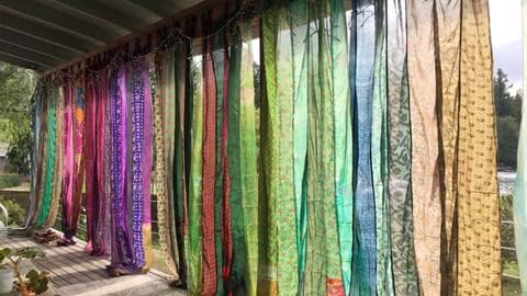 Rajbhoomi Sari Colorful Curtains Light-Filtering – Boho Curtains, Bed Canopy Panel, Tapestry or Window Treatment Blue Color (84 X 43 Inches)