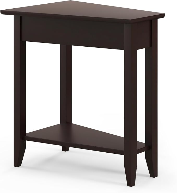 Giantex Wedge End Table Set of 2, Triangle Side Table with Storage Shelf and Solid Wood Legs, Recliner Table, 24.5" Tall Nightstand, Modern Narrow Accent Table for Small Space Living Room, Espresso
