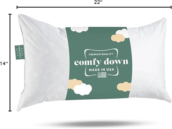 ComfyDown 14x22 Throw Pillow Insert, Down & Feather Fill, 100% Cotton Cover, Made in USA – Premium Soft Lumbar Decorative Pillow Form Sham Stuffer for Bed, Sofa & Couch