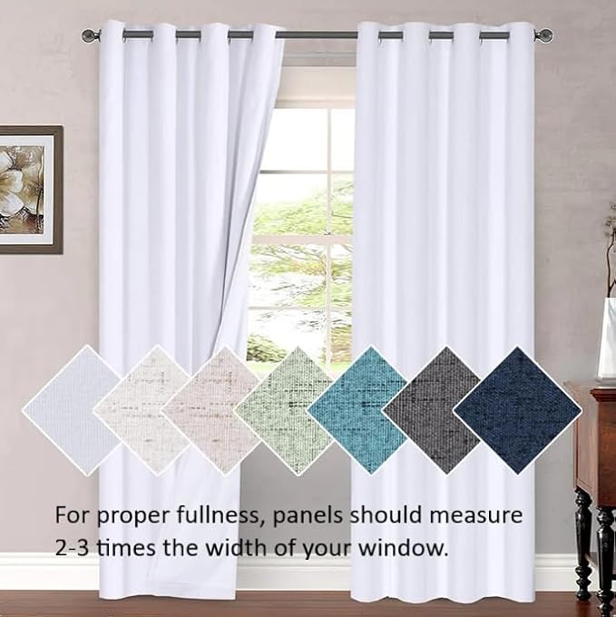H.VERSAILTEX Linen Curtains Elegant Linen Blended Curtains Energy Efficient Light Filtering Rod Pocket Window Treatments Panels Drapes for Living Room (Set of 2, Bright White, 52 inch W X 84 inch L)