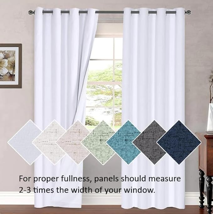 H.VERSAILTEX Linen Curtains Natural Linen Semi-Sheer Curtains Nickel Grommet Privacy Added Premium Soft Rich Material Linen Curtain Panels for Bedroom - 52x84 Inch - Turquoise