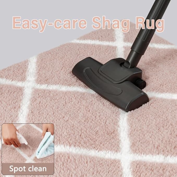 PureCozy 5x7 Checkered Rug for Living Room Pink and White Modern Soft Area Rug Fluffy Non-Slip Carpet for Bedroom Playroom Home Aesthetic Decor