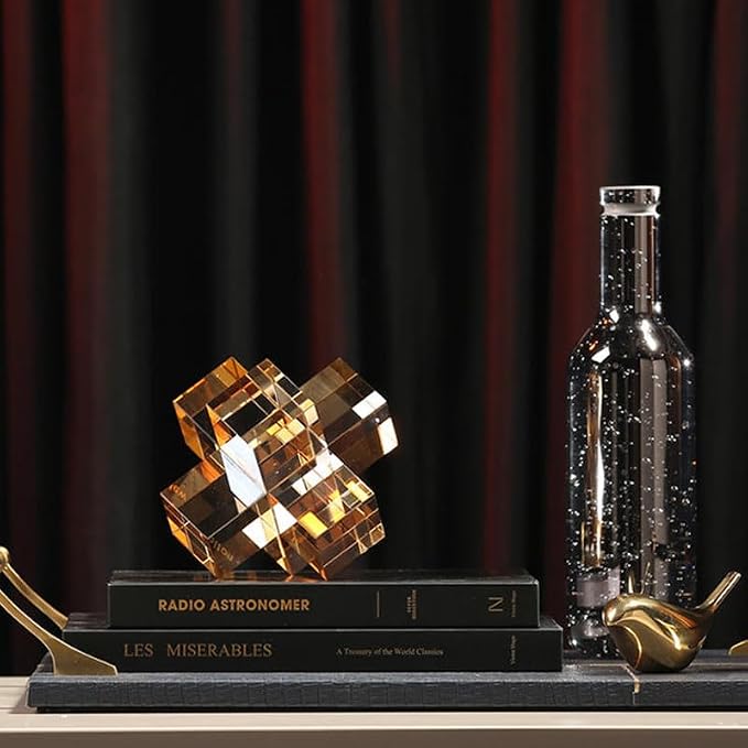 Modern Minimalist Crystal Cross Geometric Statues Ornaments - Versatile Indoor Decor, Perfect for Gifting, Home Decorations (Champagne)