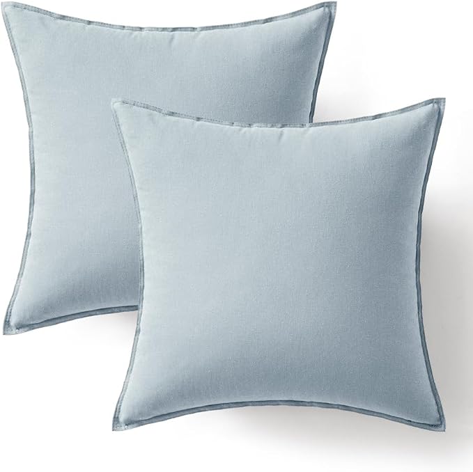 MIULEE Pack of 2 Decorative Linen Pillow Covers 22x22 Inch Coastal Blue | Boho Farmhouse Modern Soft Accent Euro Shams Throw Pillows for Bed Neutral Cushion Covers Sofa Couch Living Room Home Decor
