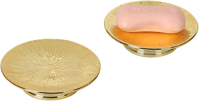Ceramic Gold Candle Holders Set 2 Modern Pillar Candle Stand Candle plate Table Centerpiece Jewelry dish golden Tray riser display stand for Home,Dinning,Party,Wedding,Birthday,Anniversary Decorations