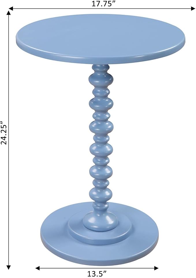 Convenience Concepts Palm Beach Spindle Table 17.75" -Traditional Solid Wood Round Side Accent, Display Pedestal for Transitional Living Room, Entryway, Hallway, or Bedroom, Blue