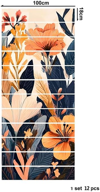 AMAZING WALL Peel and Stick Removable Abstract Flower Floral Botanical Print Decoration Decor Decals Mural Risers Stairs Self Adhesive Wall Sticker Set 12 PCS