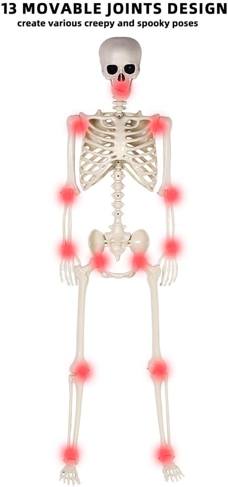 Halloween Skeletons Decorations - 5.4FT Life Size Posable Skeletons, Realistic Plastic Full Body Skeletons for Halloween Party Outdoor Haunted House Graveyard Decor