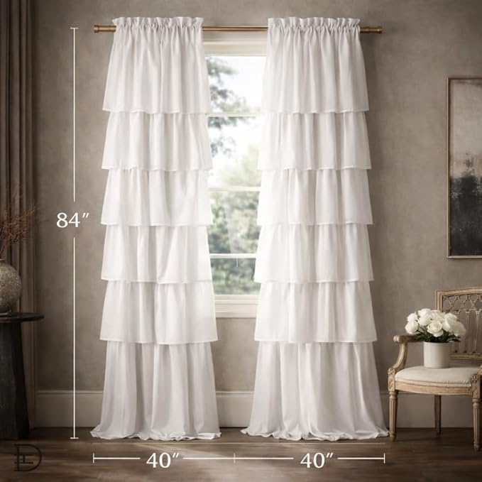 Dainty Home Pleated Layer Curtains for Living Room and Bedroom White 84" x 40" Set of 2 Rod Pocket Header Curtains Long Curtain Panel Window Curtains
