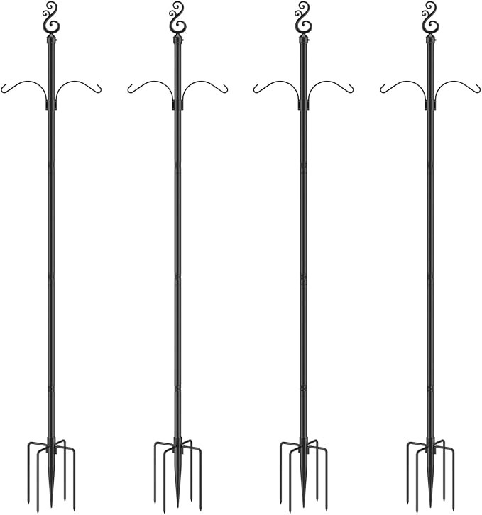 10 Ft Height 1 Inch Diameter String Light Poles StringLight Stand with Hooks Metal Poles for Outside Patio Yard Garden Backyard (10Ft Pole with Hooks, 4)