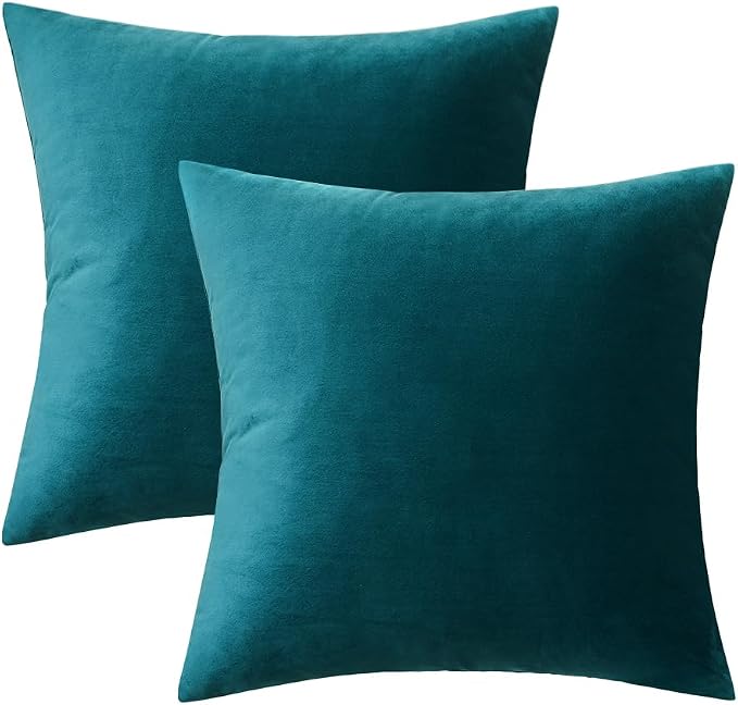 MIULEE Velvet Throw Pillow Covers 22x22 Inch, Pack of 2 - Teal, Soft Solid Decorative Pillow Covers Square Cushion Cases Modern Luxury Home Decor for Spring Couch Sofa Bedroom