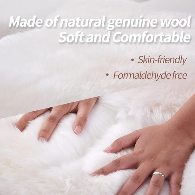 IRIWOOL Premium Genuine Fur Sheepskin Rug Real Australia Sheepskin Natural Luxury Fluffy Lambskin Fur Area Rug Seat Covers for Kids Bedroom Sofa Chair Cover (Black, Double Pelt/2ft x 6ft)