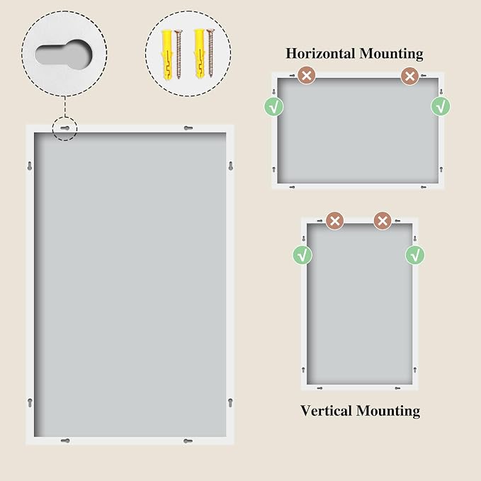 Koonmi White Rectangle Wall Mirror, 36x48 Inch Bathroom Mirror, Aluminum Frame Vanity Mirror for Entryway, Living Room, Bedroom Bathroom, Hangs Horizontally or Vertically