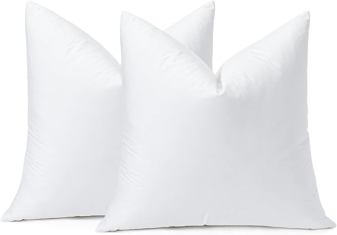 OTOSTAR Pack of 2 Down and Feather Throw Pillow Inserts, 18 x 18 Soft Fluffy Square Pillow Inserts with 100% Cotton Cover Decorative Pillows for Sofa Couch Bed-White