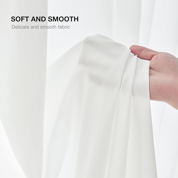 Anmao Non-See-Through Off White Privacy Semi Sheer Curtains for Living Room 84 Inch Length 2 Panels Set, Light Filtering That Let Light in Rod Pocket Window Drapes for Bedroom, 40W x 84L, Ivory White