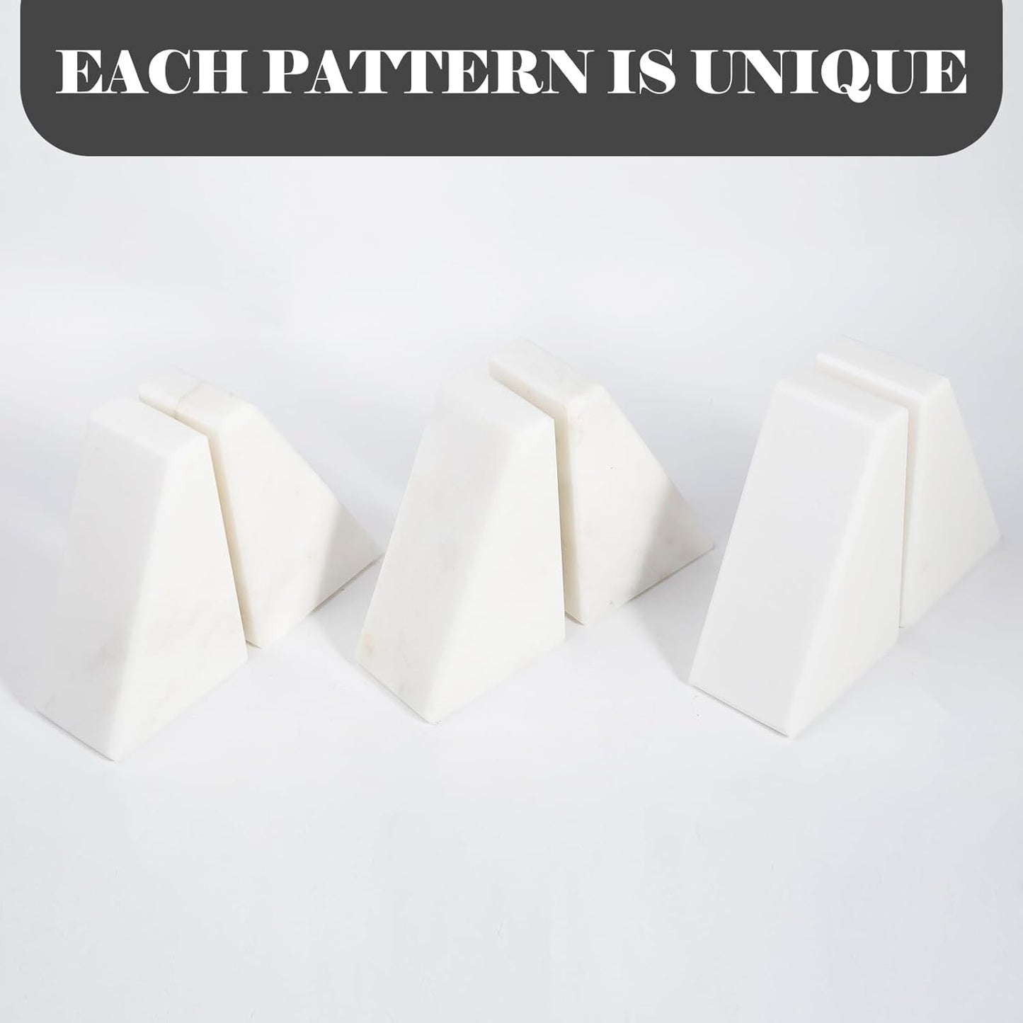 Marble Book Ends Decorative, Unique Bookends for Shelves, White Stone Bookends Holds Heavy Books, Weighted Book Holder Stopper for Home Office Desk Bookshelf Decoration, Set of 2