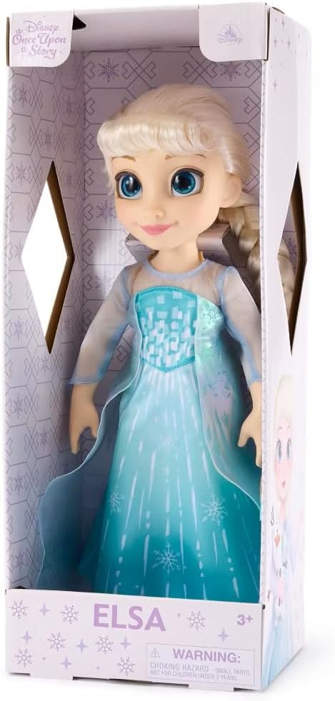 Disney Store Official Elsa Once Upon a Story Doll - Disney Princess Toys Featuring Reflective Eyes with 3D Pupil & Iris, Detailed Costume, Hair Comb & Shoes - Comes in Display Box - 16 Inches