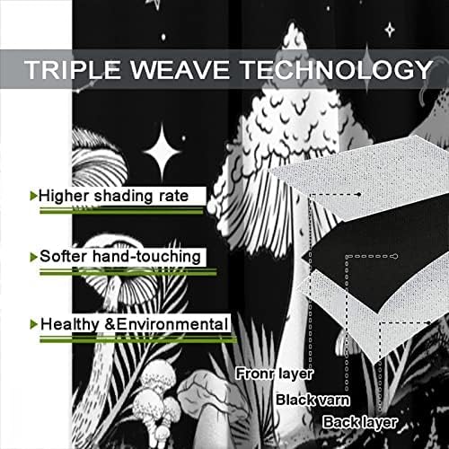 Black White Mushroom Curtains,Mountain with Pine Trees and Lake Landscape Window Drapes,Boho Galaxy Star Print Blackout Window Treatment for Bedroom Living Room College Dorm 52x84in
