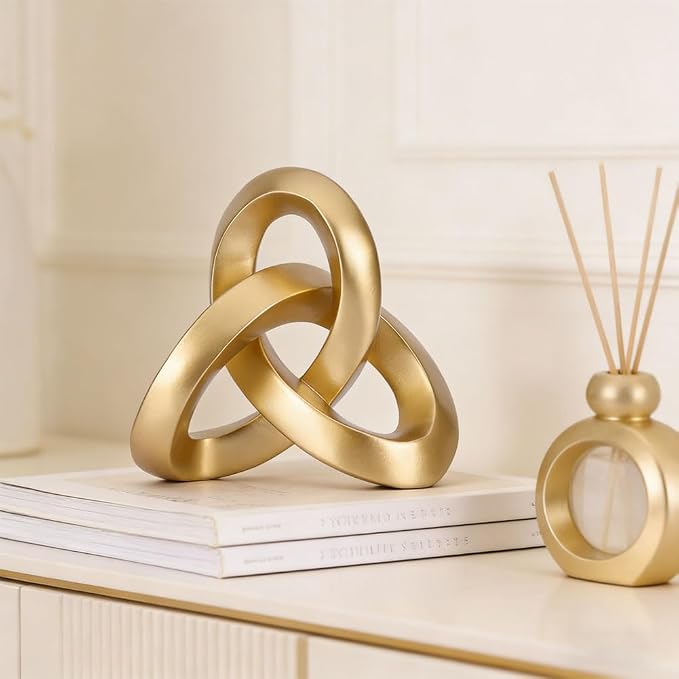 QIANLING Gold Knot Decor Sculpture, Matte Gold Resin Decorative Knot for Coffee Table Decor, Bookshelf Decor, Entryway Table Sculptures, Office Decor for Shelves, Modern Home Decor