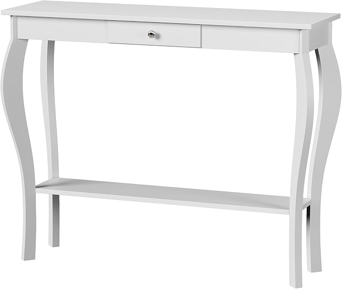 ChooChoo Narrow Console Table with Drawer, Chic Accent Sofa Table, Entryway Table, 39.3 Inch, White