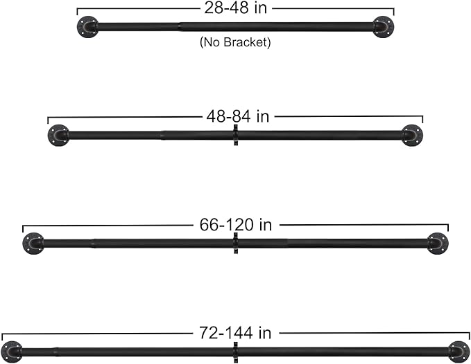Refrze Curtain Rods for Windows 66 to 120 Inch, 1" Black Industrial Wrap Around, Adjustable Heavy Duty Blackout Curtain Rods for Ceiling, Bedroom, Outdoor Patio