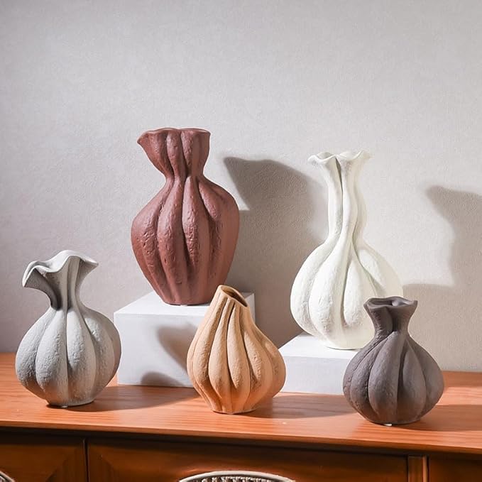 Wabi-Sabi Style Ceramic Vase, Entryway Showroom, TV Cabinet Flower Arrangement Vessel, Home Decor Ornaments, Soft Furnishing Accessories (Beige)
