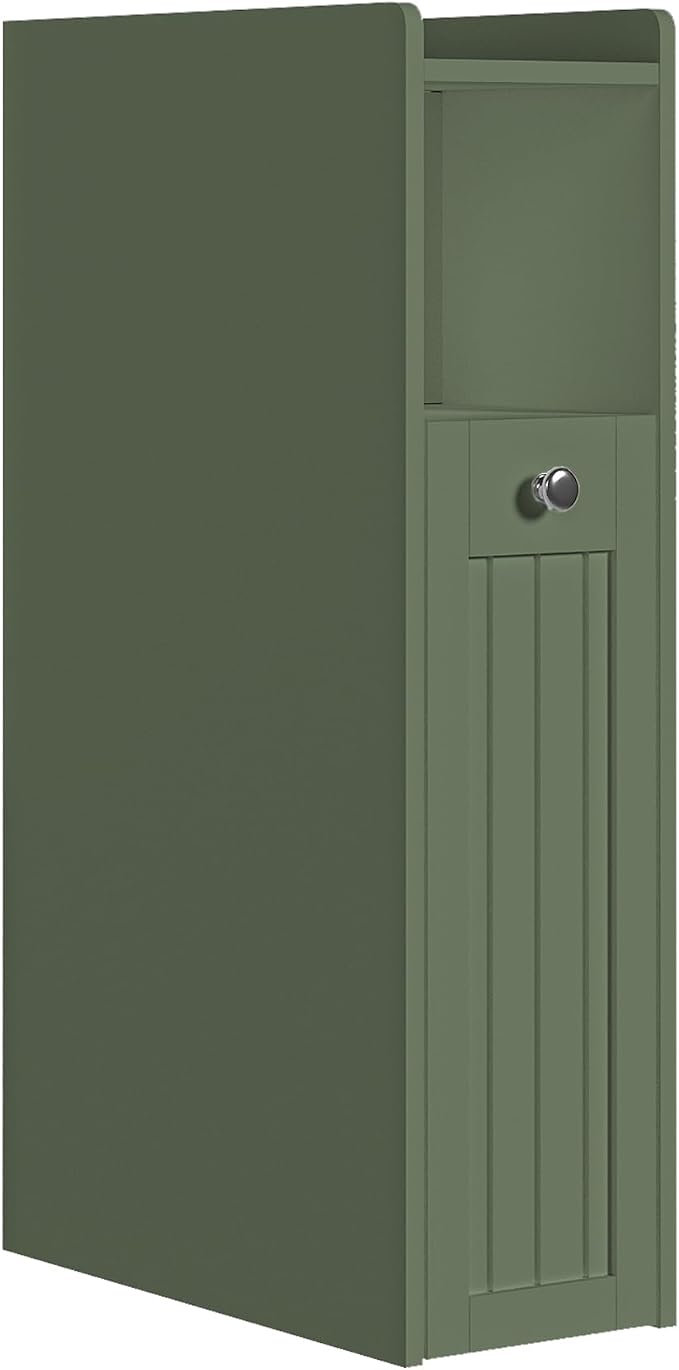 ChooChoo Slim Bathroom Storage Cabinet, Small Narrow Storage Organizer with Slide Out Drawers, Freestanding Toilet Paper Holder, Bathroom Cabinet for Small Places, Green