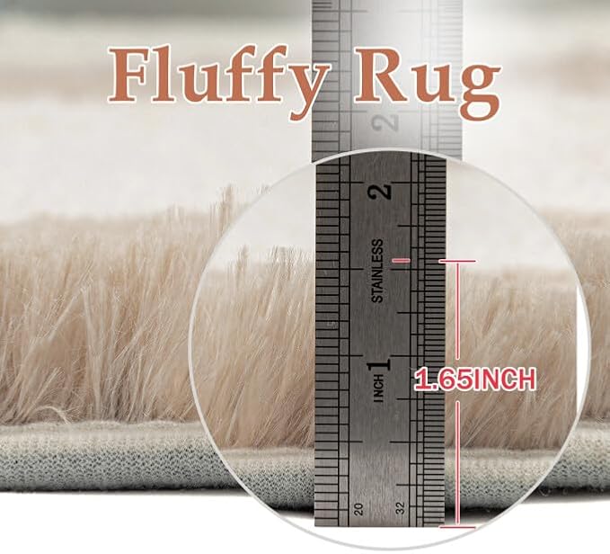 PureCozy Beige 6x9 Area Rugs for Living Room Soft Shag Checkered Large Rug Modern Washable Indoor Office Fuzzy Carpet Non-Slip Fluffy Rugs for Bedroom Nursery Dorm Playroom Home Aesthetic Decor