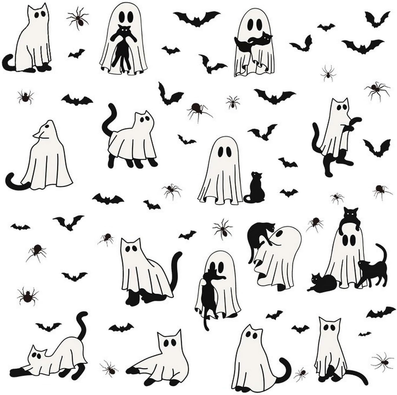 Halloween Ghost Window Clings for Glass 6 Sheets Cute Window Decals Spooky Window Stickers Cat Spider Reusable Windows Cling for Halloween Fall Party Home School Office Glass Supplies Decorations