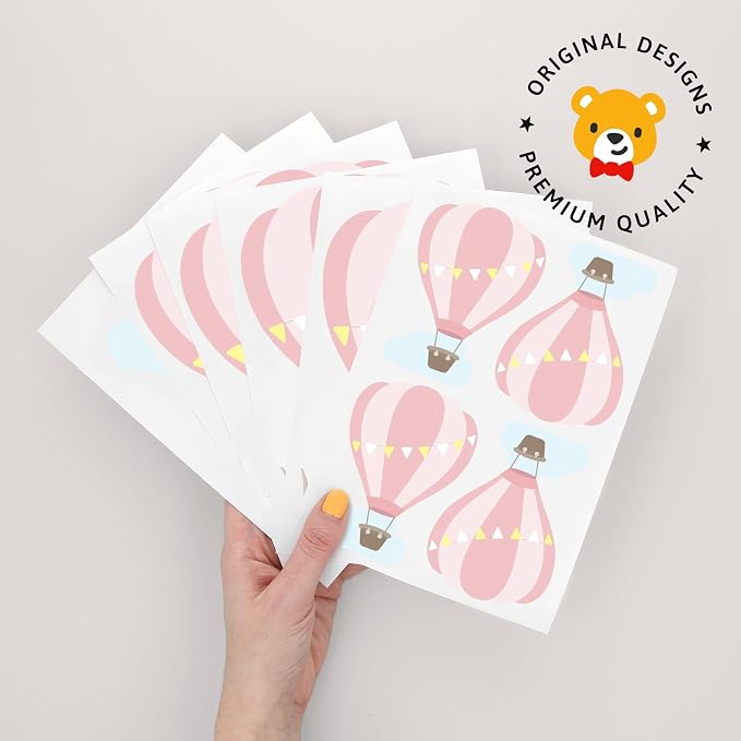 Removable Wall Decals for Kids Room – Peel and Stick Wall Stickers for Girls & Boys Bedroom, Playroom & Nursery – Easy to Apply Wall Decor - Hot Air Balloons