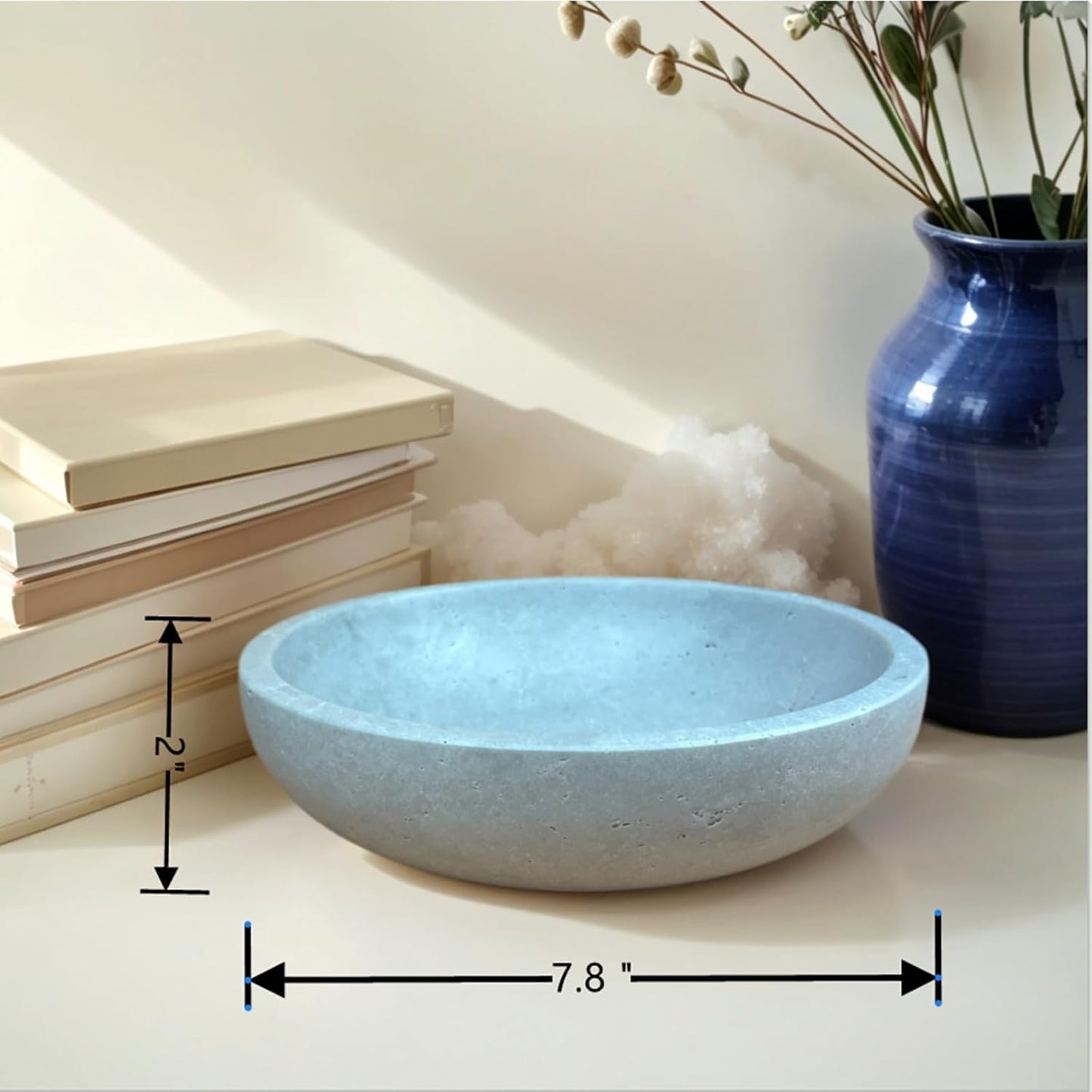 Travertine Decorative Bowls for Home Decor, Fruit Bowl for Kitchen Counter, Keys Bowl for Entryway Table, Large Candy Serving Bowl for Table Centerpiece Office Modern Home Decor (Light Gray)