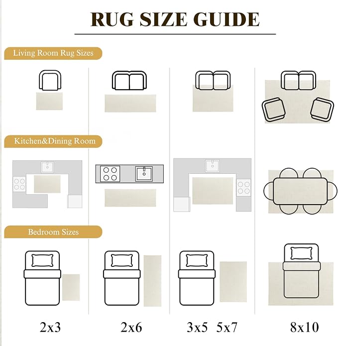 LIANLAM Washable Rug Area Rugs for Living Room - Stain Resistant Non-Slip Backing Boho Rug for Bedroom,Durable & Ultra-Thin Vintage Large Area Rug(8' x 10',White)