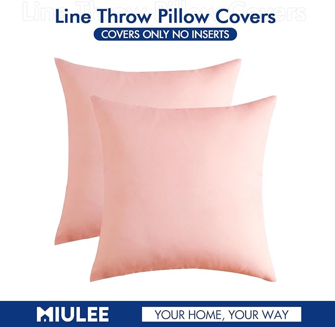 MIULEE Pack of 2 Decorative Outdoor Solid Waterproof Throw Pillow Covers Spring Valentine Faux Linen Garden Farmhouse Cushion Cases for Patio Tent Balcony Couch Sofa 16x16 Inch Light Pink