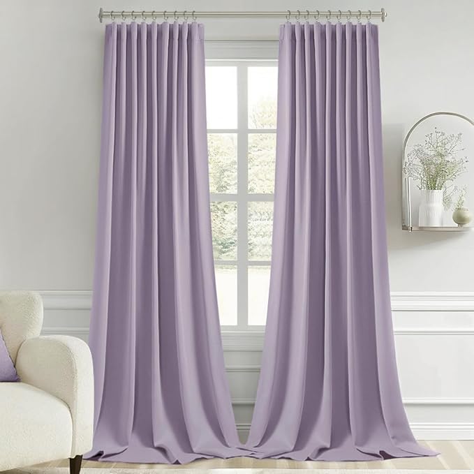 MIULEE Lilac Back Tab Blackout Curtains 102 Inch Long 2 Panels Set for Bedroom, Rod Pocket/Pinch Pleated Thermal Insulated Living Room Darkening Light Blocking Floor to Ceiling Drapes