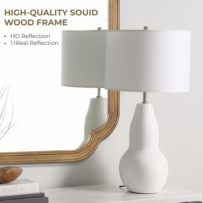 WallBeyond 28" x 40" Rounded Corner Arch Wall Mirror with Wood Frame for Entryway, Living Room or Bedroom Home Decor - Light Woodgrain, Honey-Colored