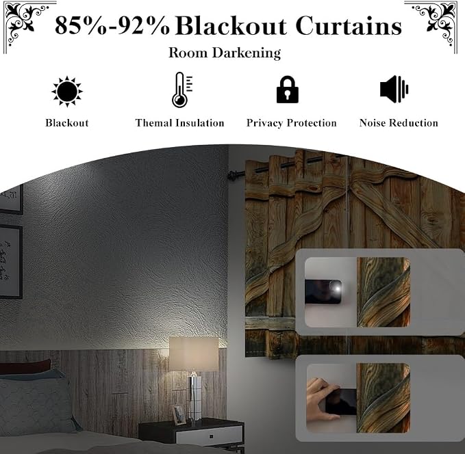 Closed Door Barn Door Curtains Rustic Vintage Wood Door Wooden Plank Window Curtains Farmhouse Countryside Living Room Kitchen Curtain Drapes Treatments Grommets Top,21x45 inch,2 Panels