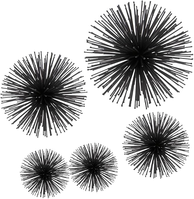 Modern Day Accents 5387 Erizo Urchin X-Small Black Sphere Set of 2, 4" D