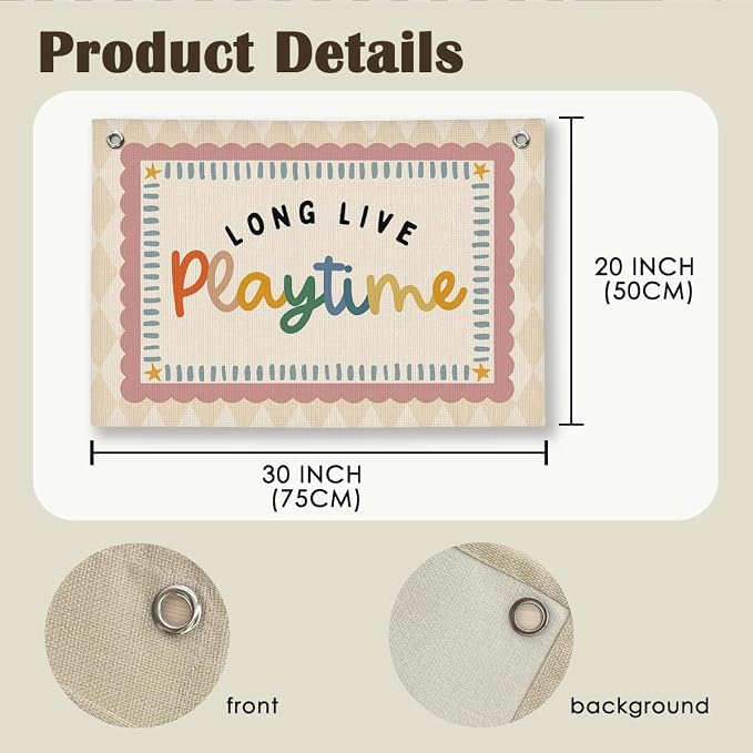 Play room Girl Boy Wall Decor, Toddler Playroom Decor Hanging Linen Banner,Play Room Wall Decor for Nursery Nursery, 20x30 Inch