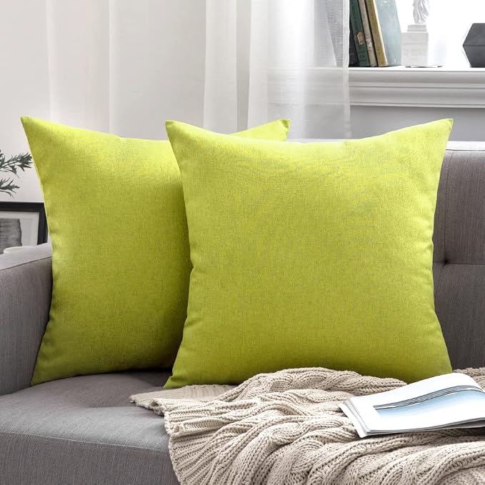 MIULEE Pack of 2 Decorative Outdoor Solid Waterproof Throw Pillow Covers Spring Faux Linen Garden Farmhouse Cushion Cases for Summer Patio Tent Balcony Couch Sofa 20x20 Inch Green