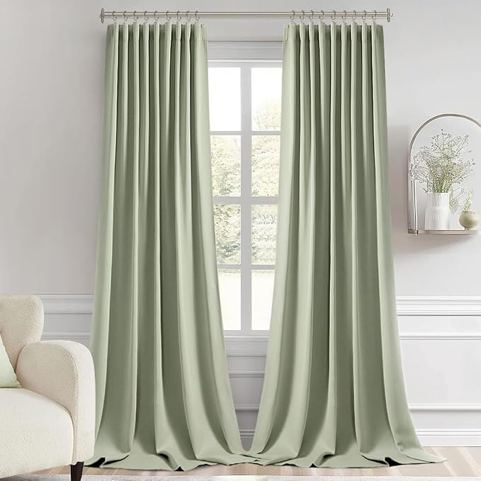MIULEE Back Tab Sage Green Curtains 120 Inch Long 2 Panels Set for Living Room Bedroom, Rod Pocket/Pinch Pleated Light Blocking Extra Long Thermal Insulated Room Darkening Blackout Curtains/Drapes