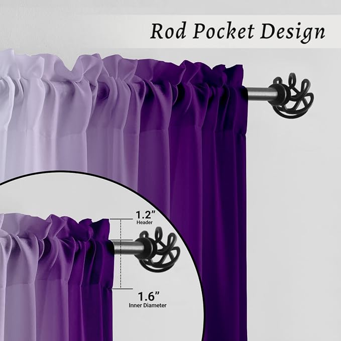 Purple Curtains 63 Inch Length for Living Room 2 Panel Set Purple and Grey White Window Treatment Curtain Lavender Ombre Gradient Light Filtering Curtains Modern Abstract Drapes,42Wx63L